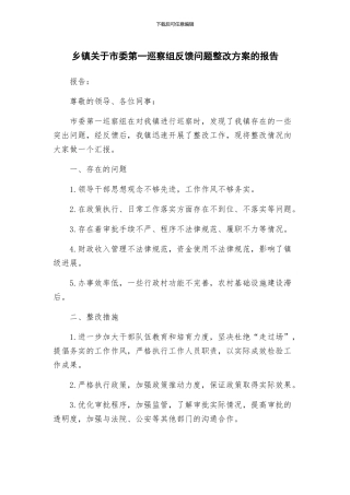 乡镇关于市委第一巡察组反馈问题整改方案的报告