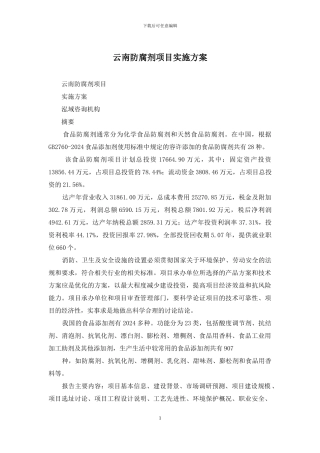 云南防腐剂项目实施方案