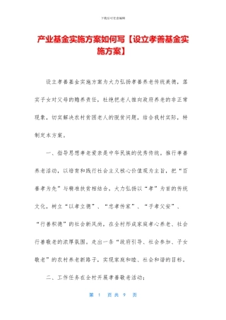 产业基金实施方案如何写