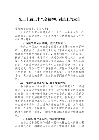 在二十届三中全会精神研讨班上的发言