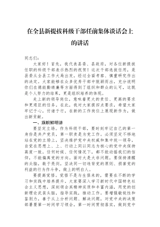 在全县新提拔科级干部任前集体谈话会上的讲话