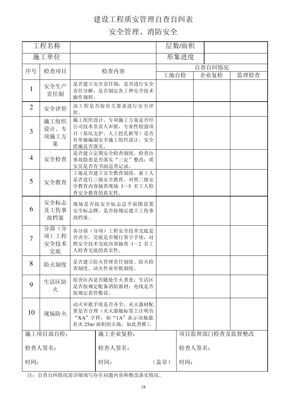 建设工程质安管理自查自纠表_第1页