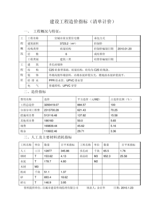 建设工程造价指标