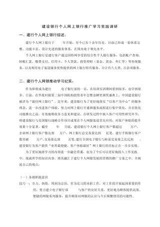建设银行个人网上银行推广学习实践调研