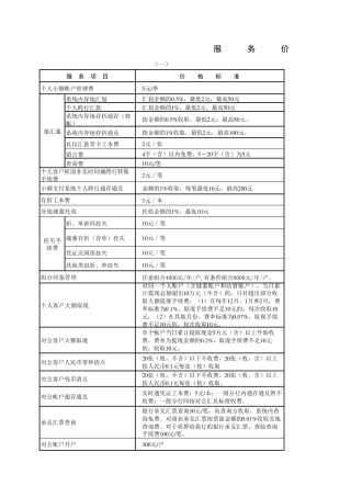 建设银行服务价格表