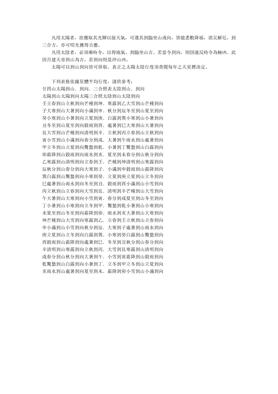 廿四山太阳到山、到向、三合照_太阴到山、到向表_第3页
