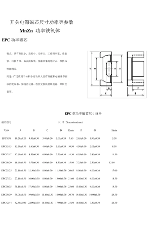 开关电源磁芯尺寸功率等参数