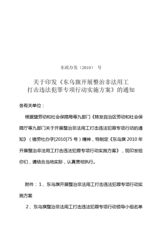开展整治非法用工打击违法犯罪专项行动实施方案