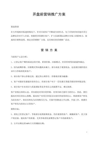 开盘前营销推广执行方案