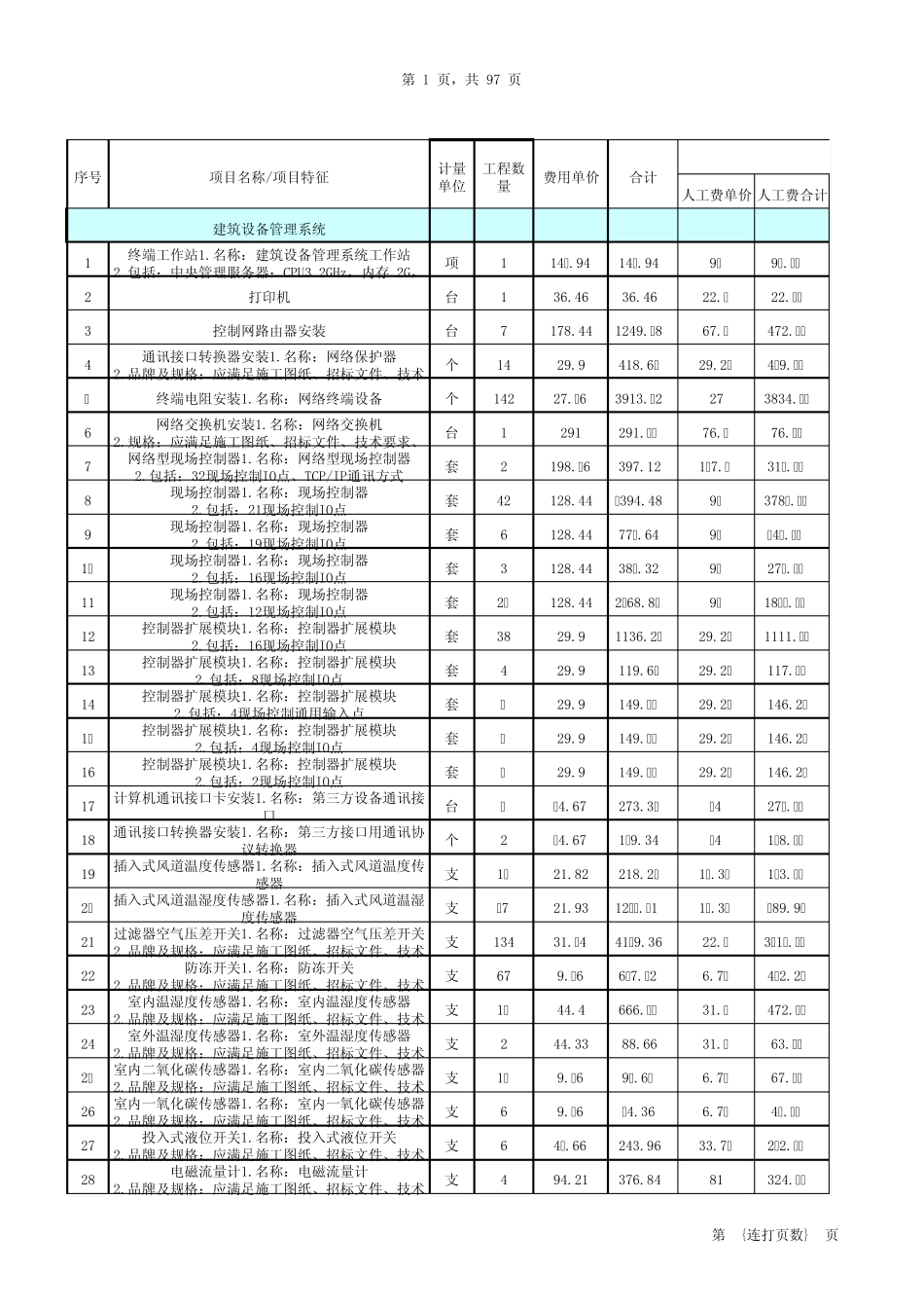 弱电工程量清单_第1页