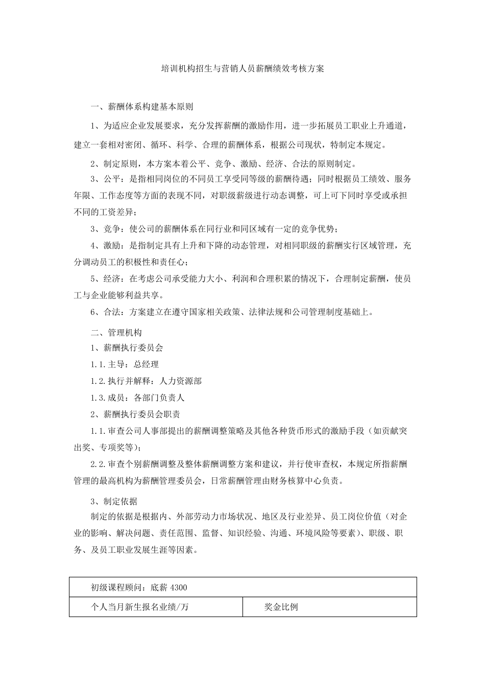 教育培训机构招生与营销人员薪酬与绩效考核方案(共三篇)_第1页