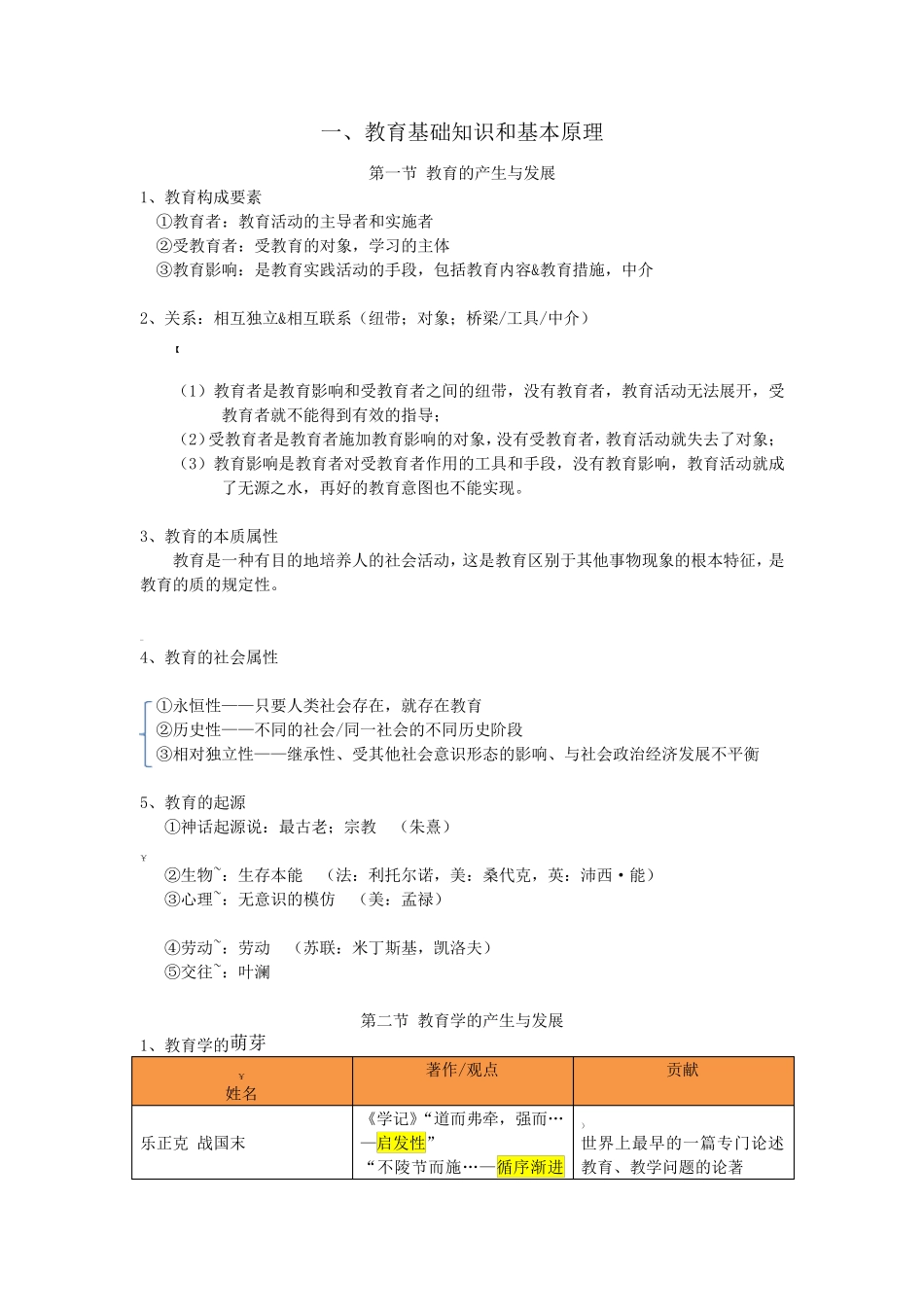 教资科目二《教育知识与能力》个人精心整理——每一章节的重点内容_第1页