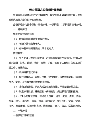敬老院分级护理制度制度、查房制度等