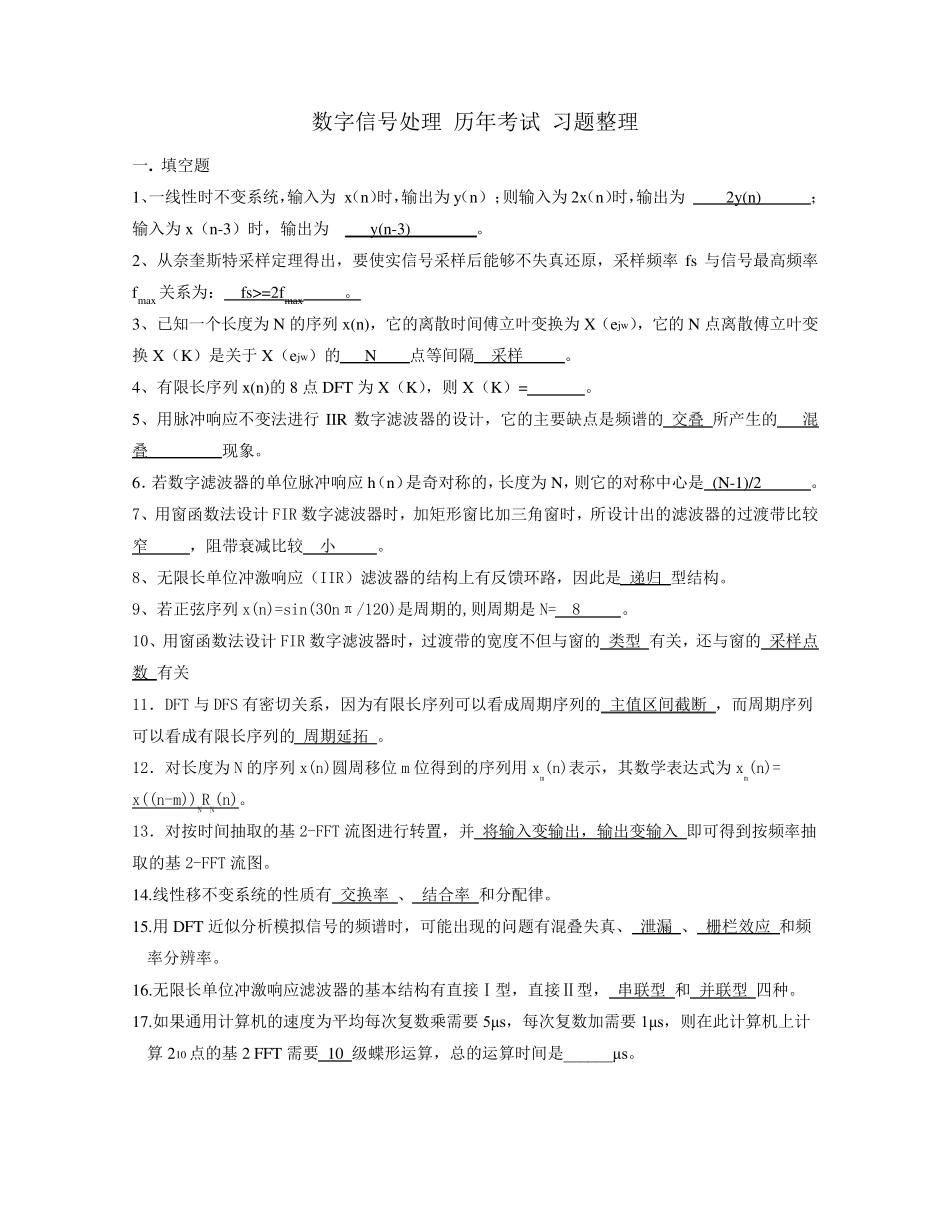 数字信号处理历年试题及答案_第1页