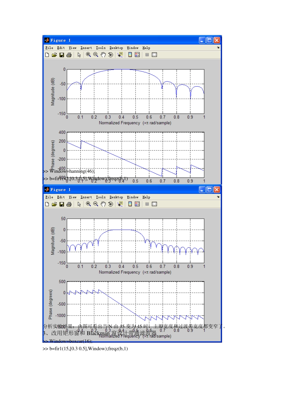 数字信号处理实验——用窗函数设计FIR滤波器_第3页