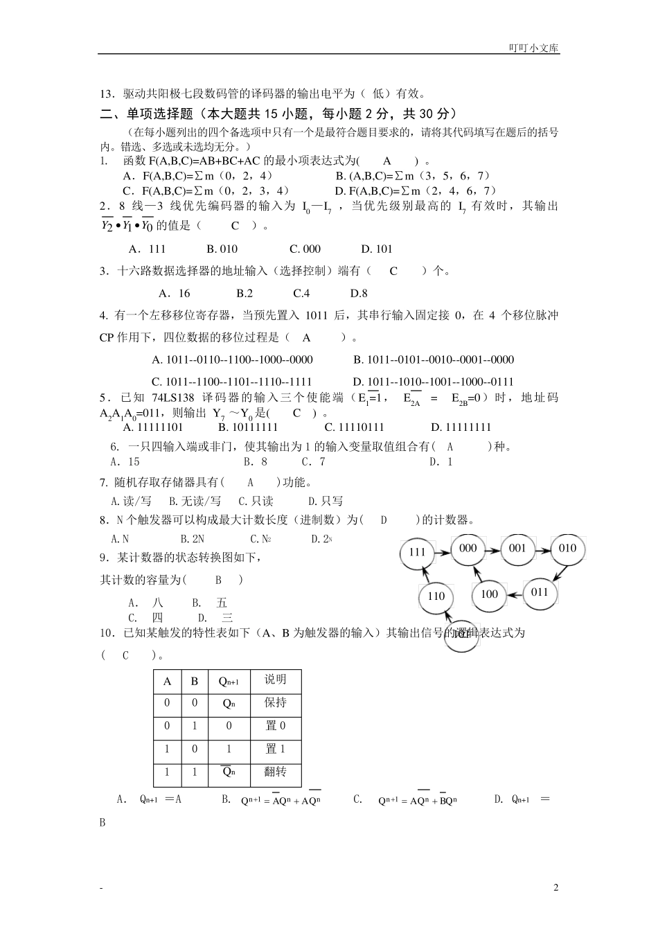 数字电子技术基础试题和答案_第2页