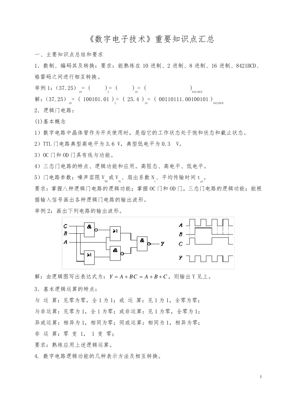 数字电子技术知识点汇总_第1页