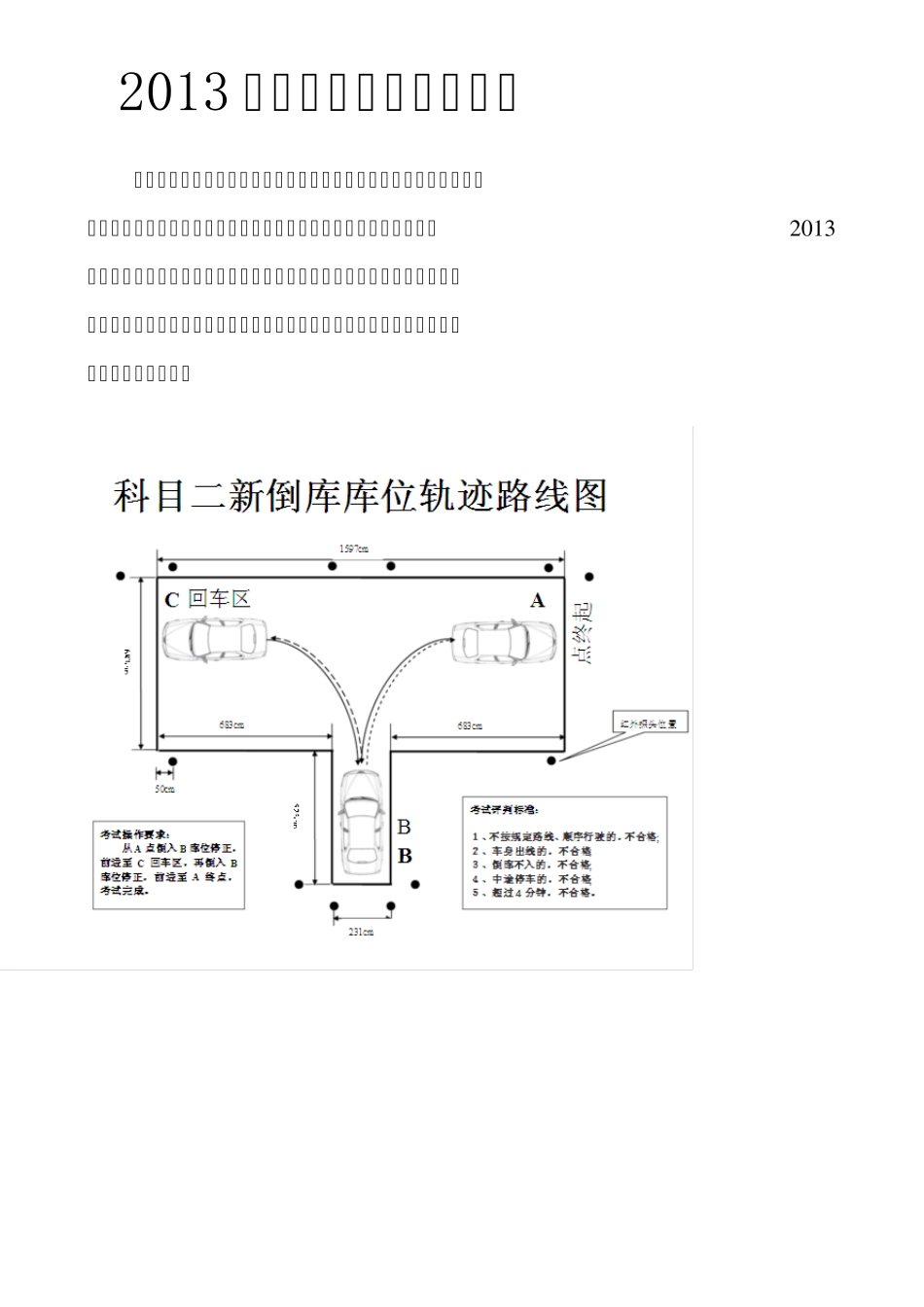 新驾考必看2013年科目二倒车入库技巧图解(附倒库场地尺寸及轨迹图)_第1页