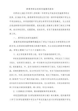 新高考综合改革实施情况报告