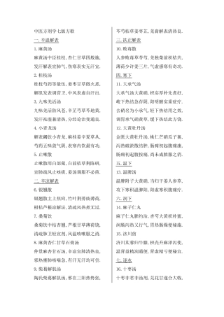 方剂学(中成药)第七版方歌