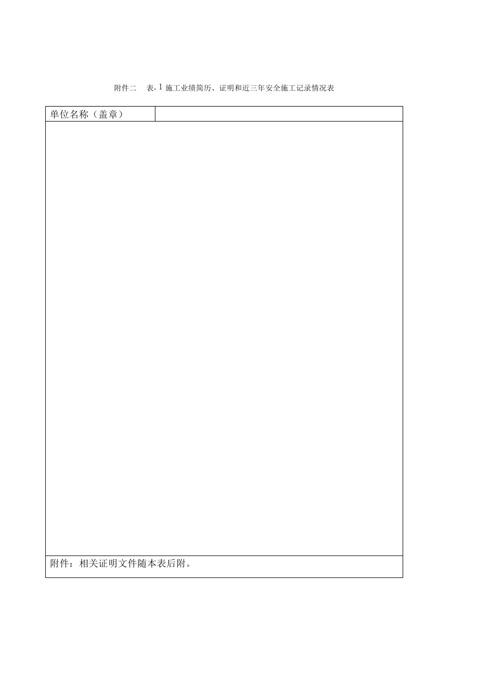 施工业绩简历证明和近三年安全施工记录情况表_第1页