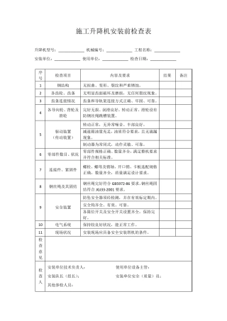施工升降机安装前检查表