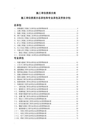 施工单位资质分类(承包范围)