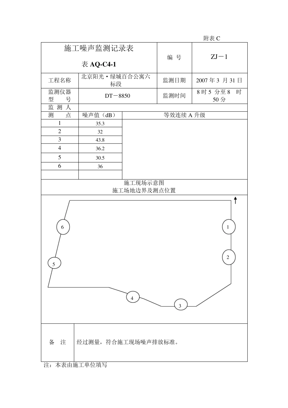 施工噪声监测记录表附表C_第1页