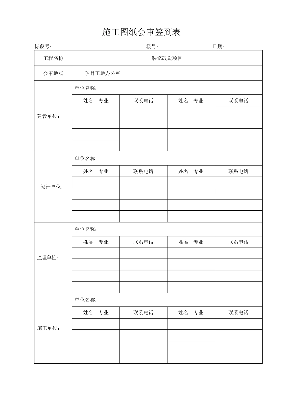 施工图纸会审记录模板_第1页