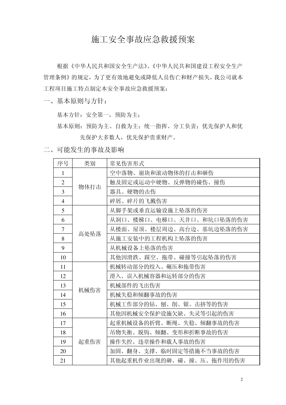 施工安全事故应急救援预案_第2页