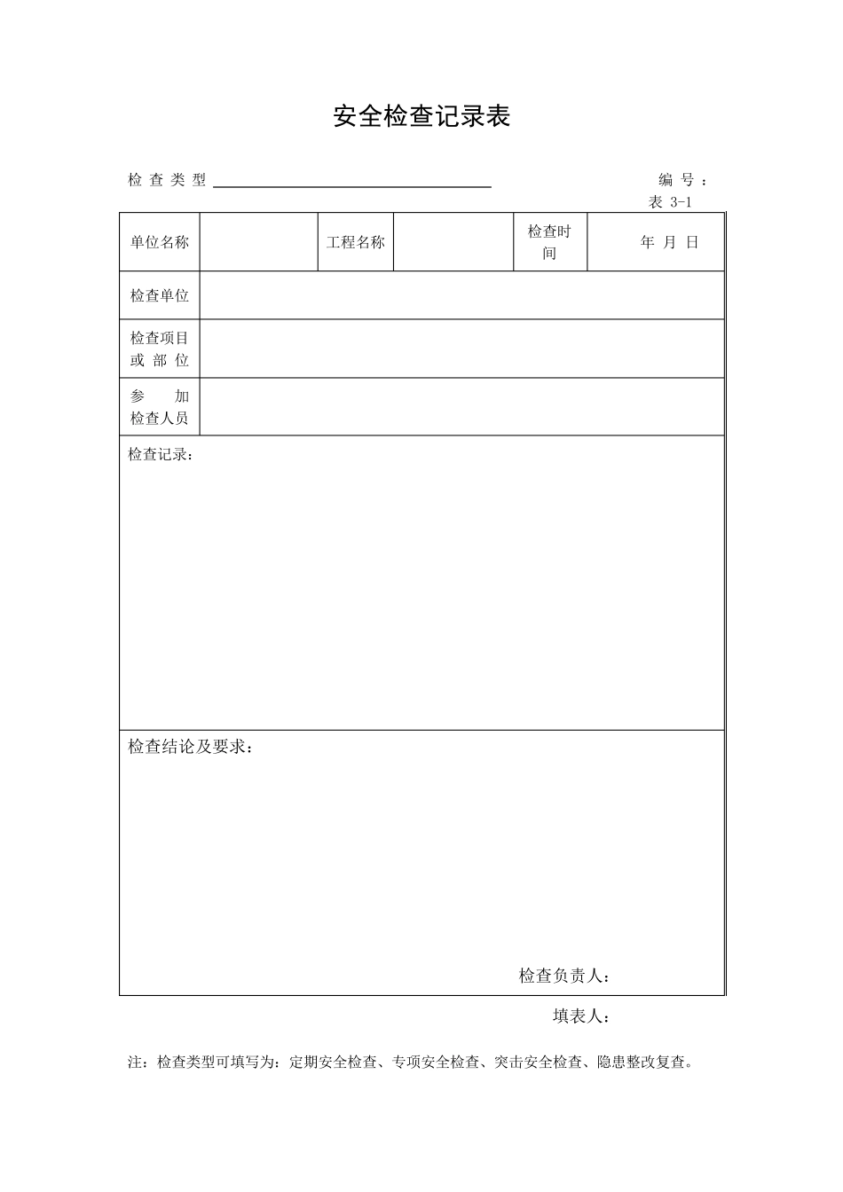 施工安全检查记录表_第1页