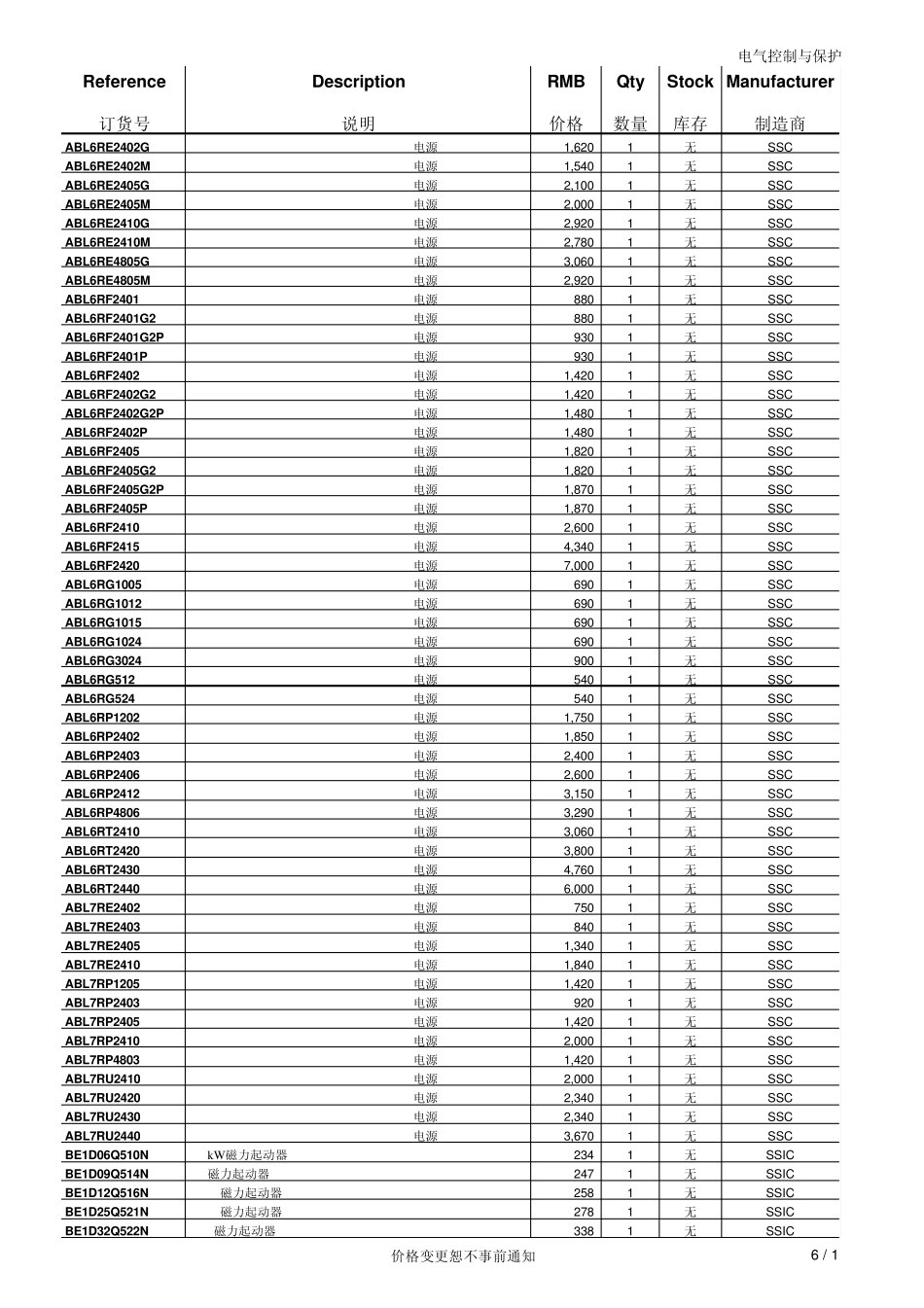 施耐德价格表6IC_第1页