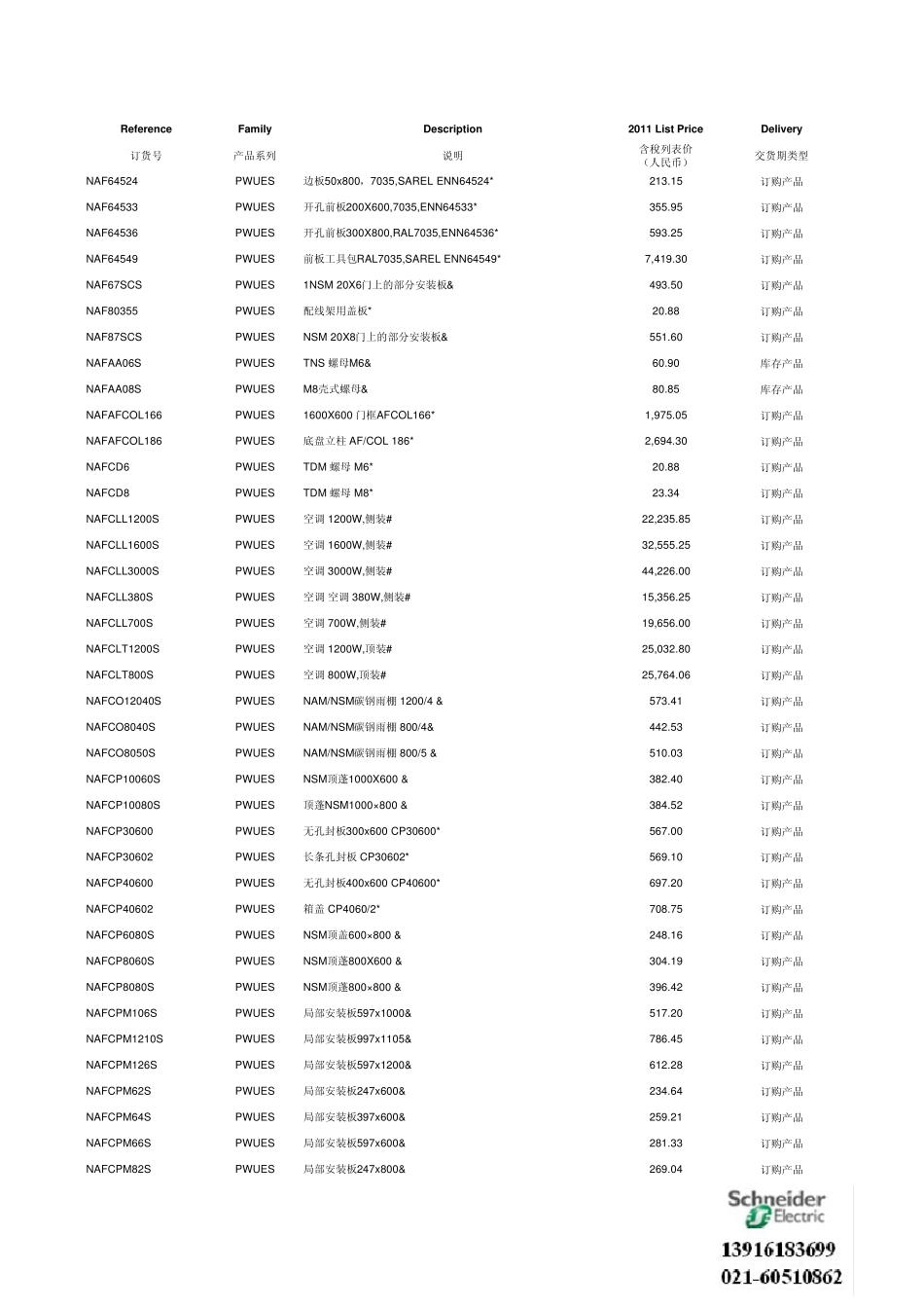 施耐德电气工业机柜产品价格表20110505_第2页