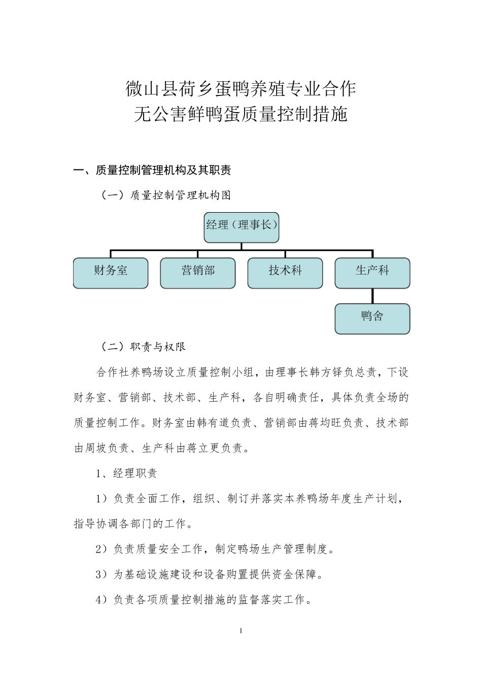 无公害鲜鸭蛋产品质量控制措施及操作规程_第1页