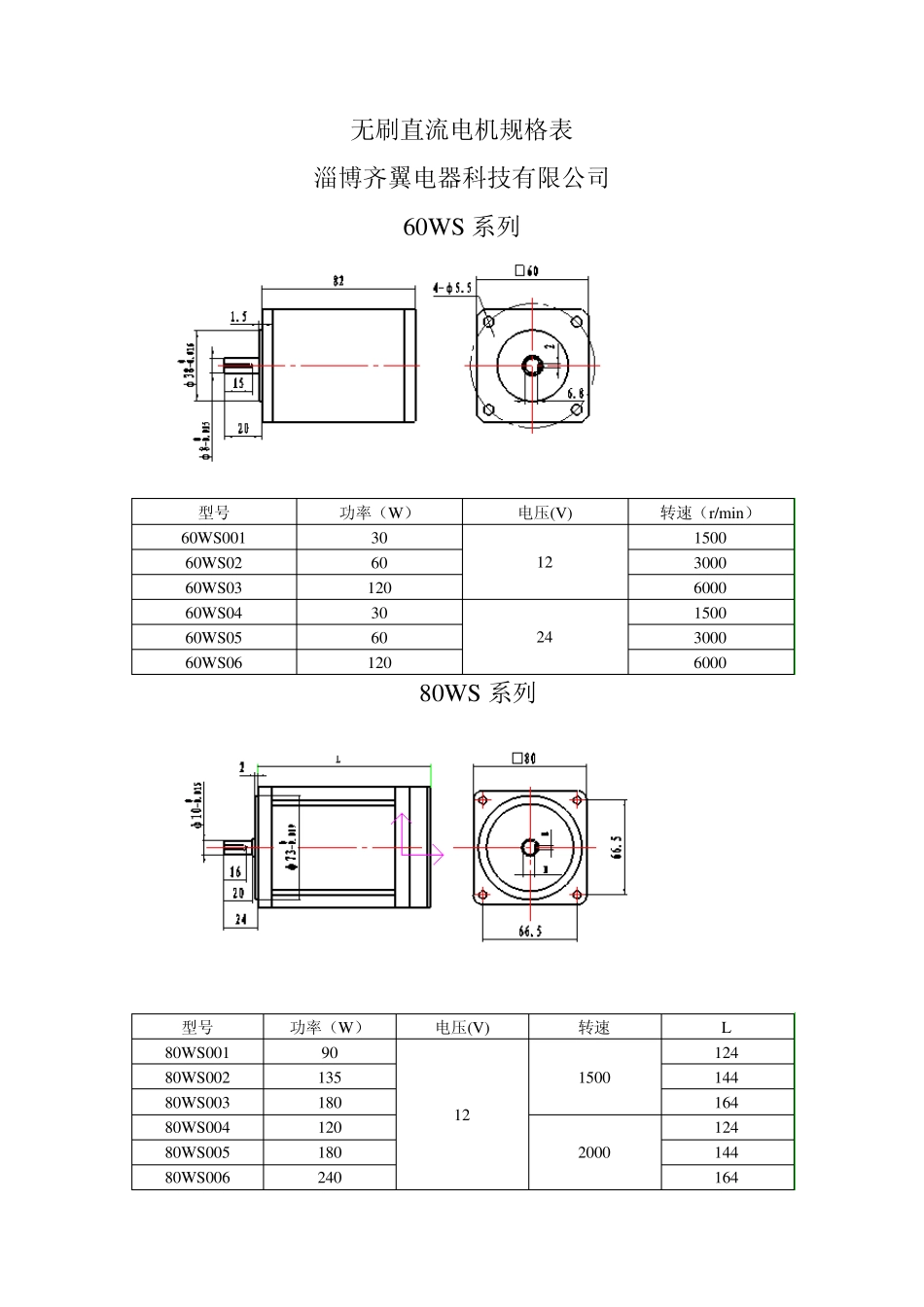 无刷直流电机规格表_第1页