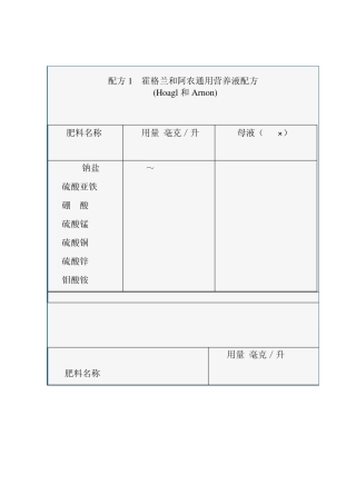 无土栽培营养液配方