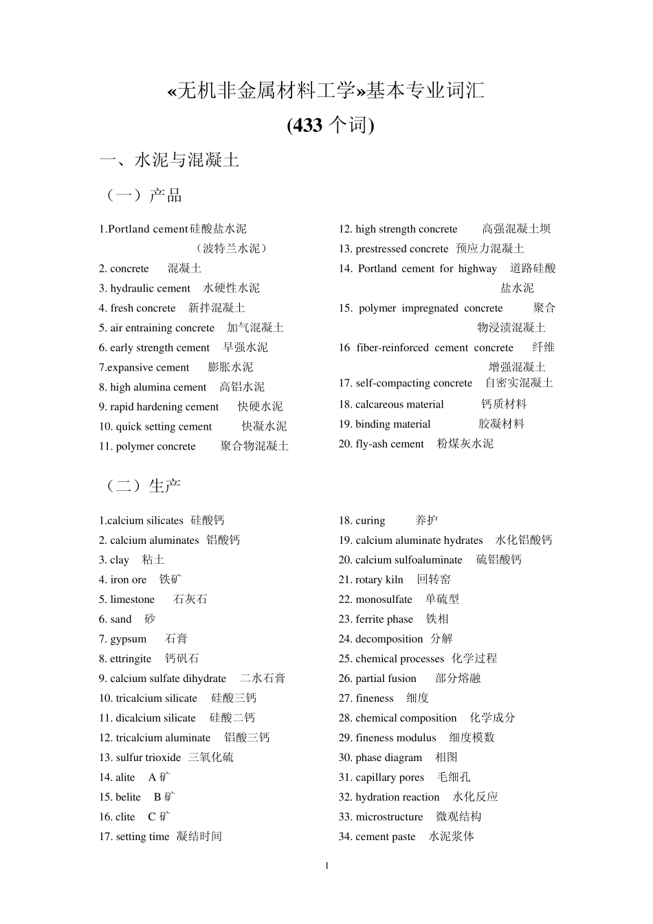无机非金属材料工学(英文词汇)_第1页