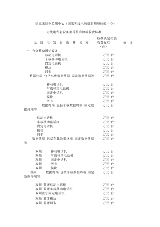无线电发射设备型号核准检验收费标准