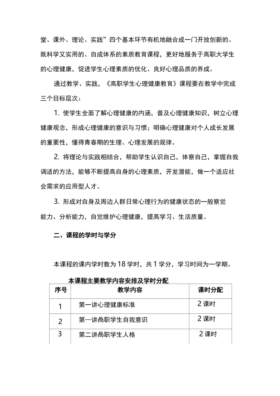 《高职学生心理健康教育》课程教学大纲汇总_第2页