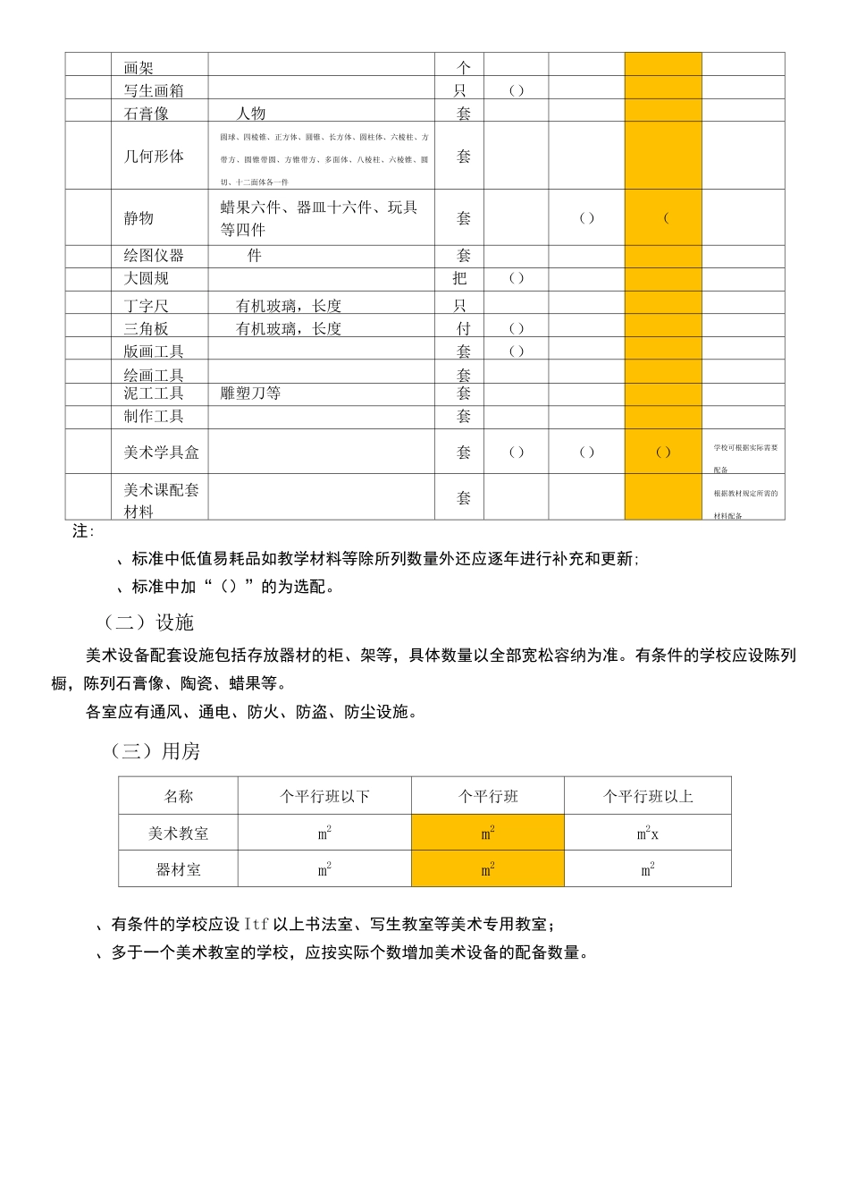 山西省义务教育阶段中小学美术设施设备配备标准_第2页