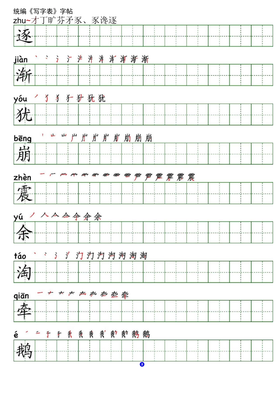 部编人教版小学四年级上册写字表田字格字帖_第2页