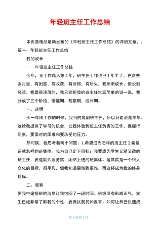 年轻班主任工作总结