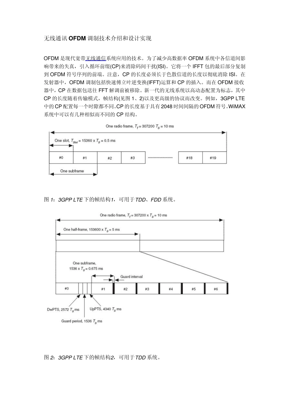 无线通讯OFDM调制技术介绍和设计实现_第1页