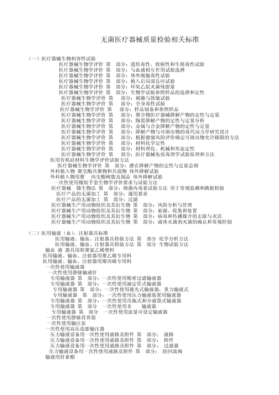 无菌医疗器械质量检验相关标准_第1页