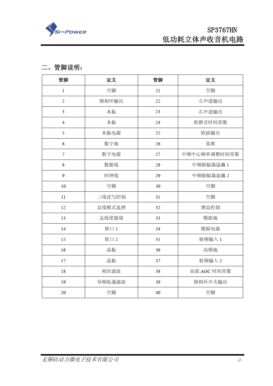 无锡硅动力的SP3767和TEA5767完全兼容,中文资料_第2页