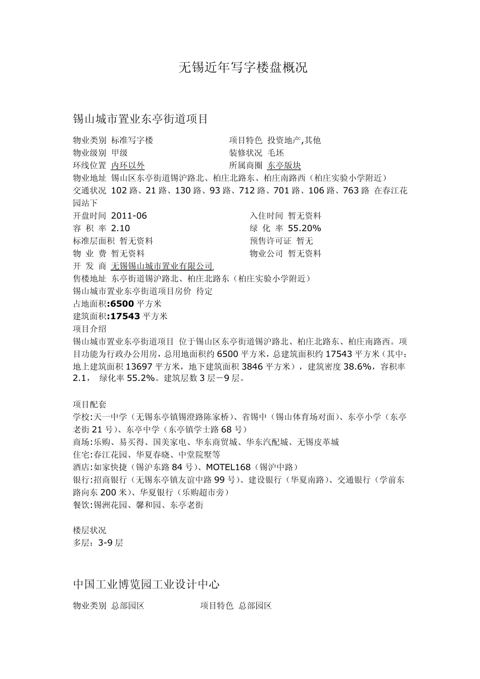 无锡近年写字楼盘概况_第1页