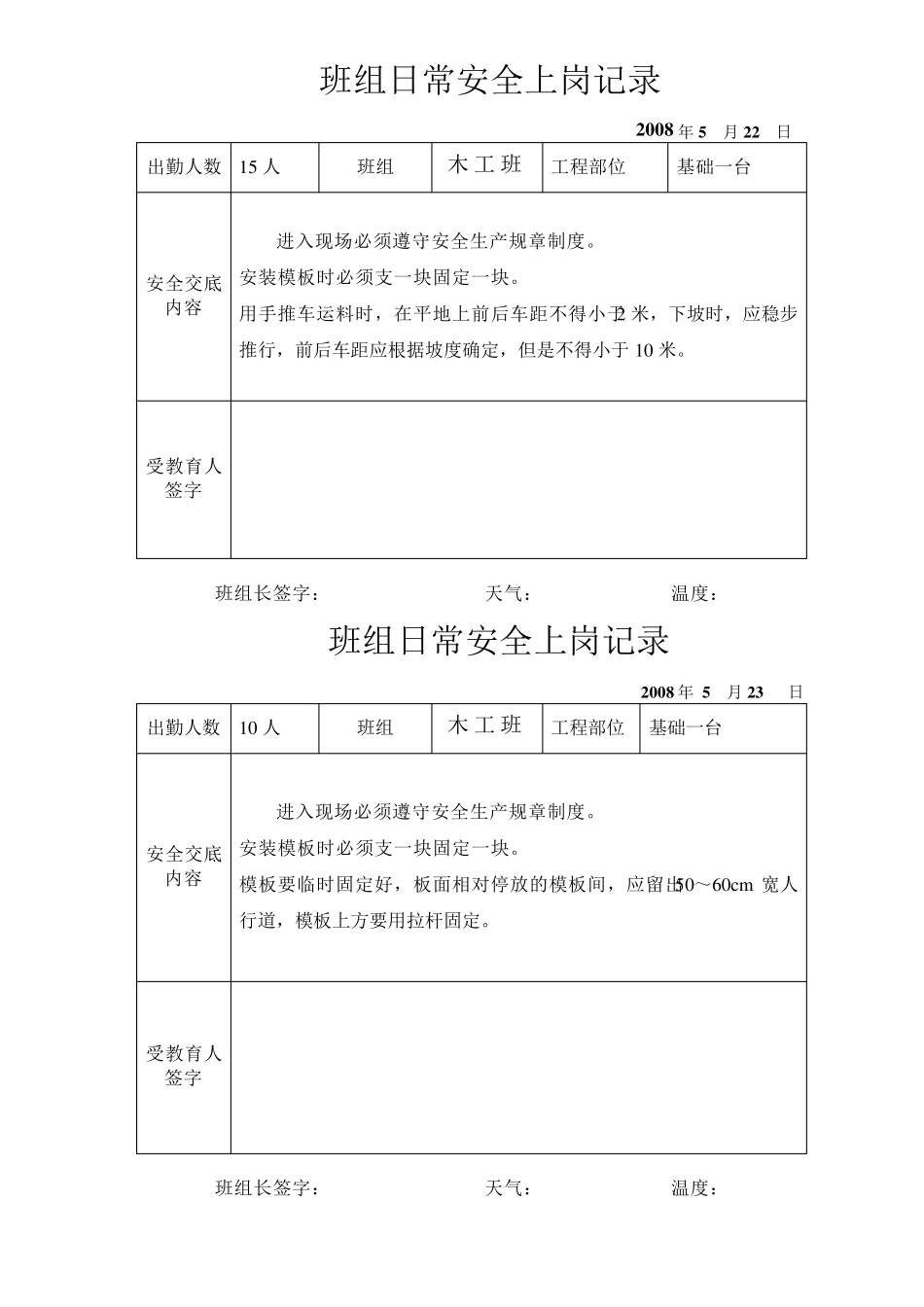 日常班前安全教育记录(木工)_第2页