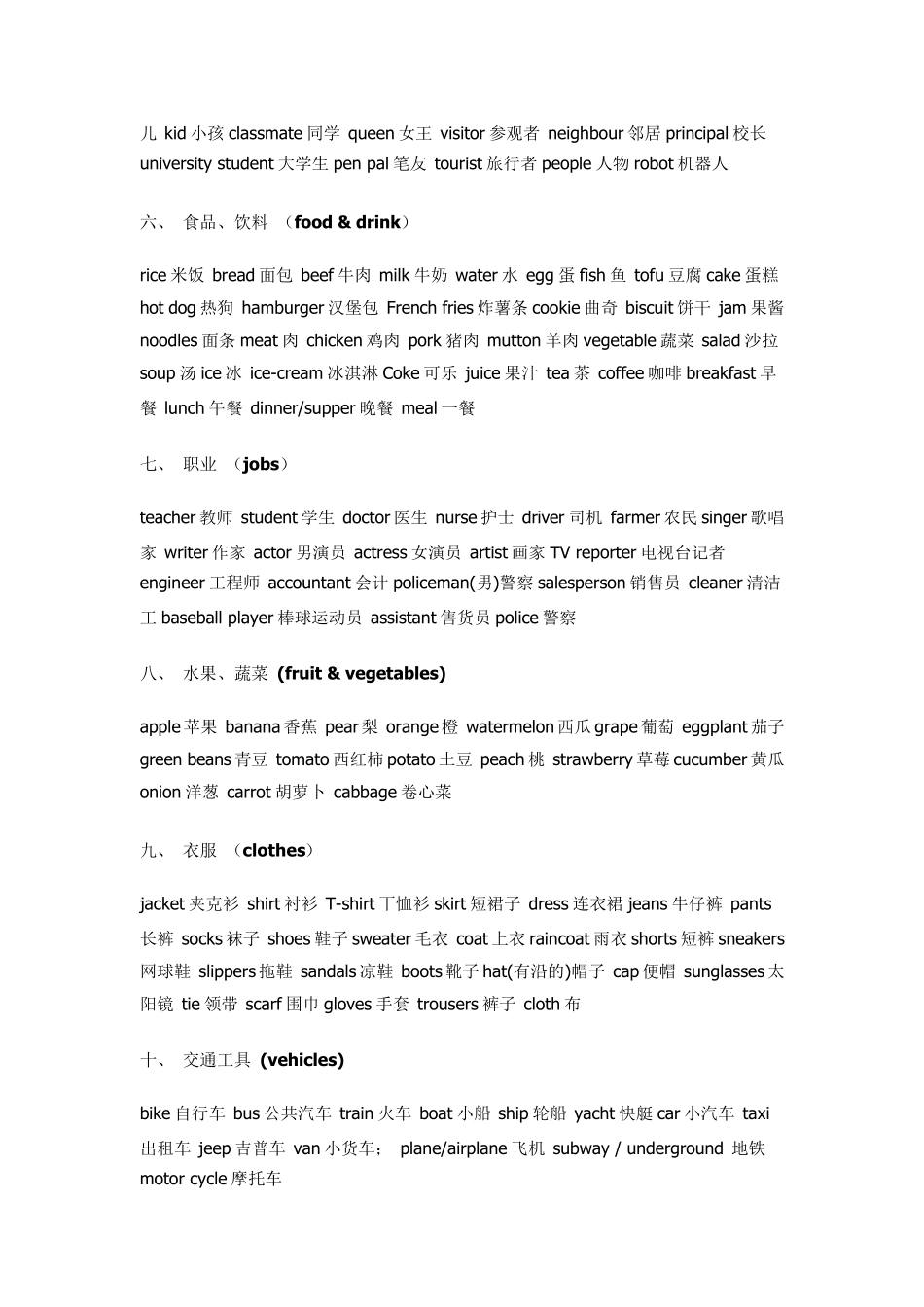 日常生活英语单词分类大全_第2页