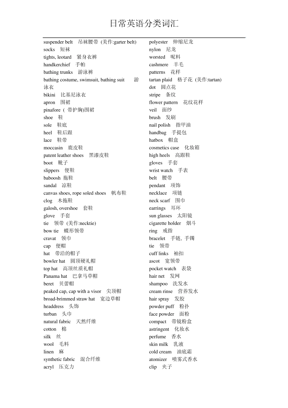 日常英语分类词汇_第2页