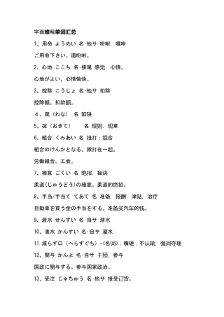 日语N1词汇——字面难解单词汇总
